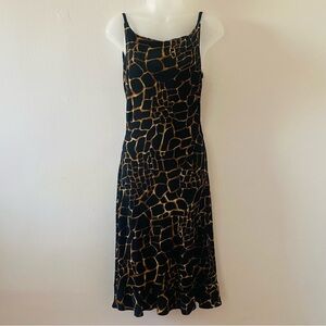 VINTAGE Y2K STRETCHY RUFFLED MIDI ANIMAL PRINT DRESS